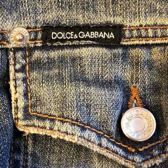 DOLCE & GABBANA Y2K Distressed Jean Jacket Leopard Gold DG Logo M MSRP $1395 - Picture 6 of 7